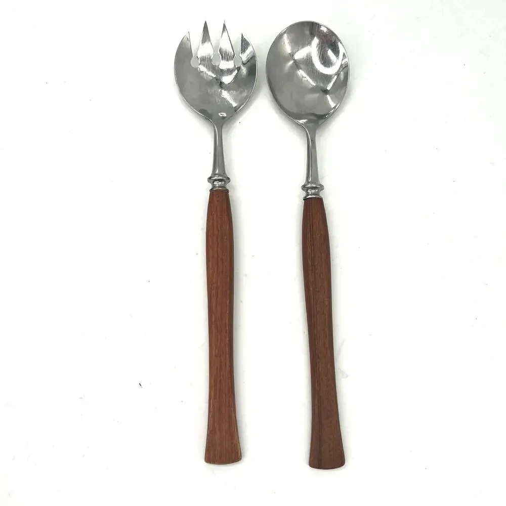 Stainless Steel Salad Serving Set with Rose Wood Handles, Made in Norway